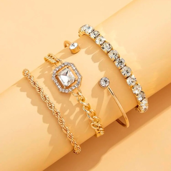 Jewelry - NEW Glamorous Gold Plated Rhinestone Bracelets - 4 Pieces